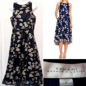 NWOT Tahari Floral Embroidered Hi Low Midi Dress